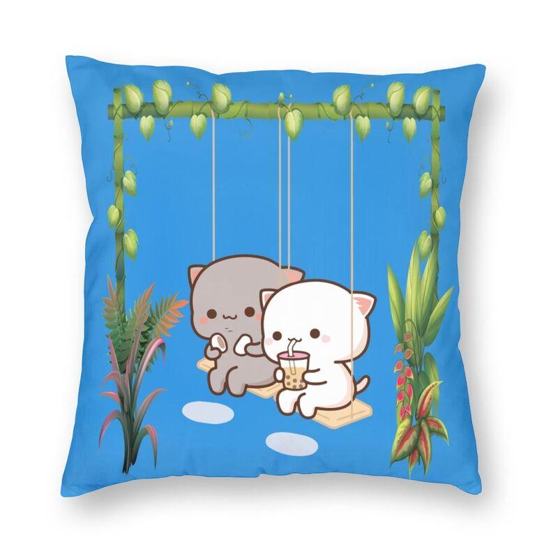 45x45cm Cartoon Cute Peach Blossom Cat Series Pillowcase Living Room Sofa Office Seat Soft Cushion Cover Home Decoration