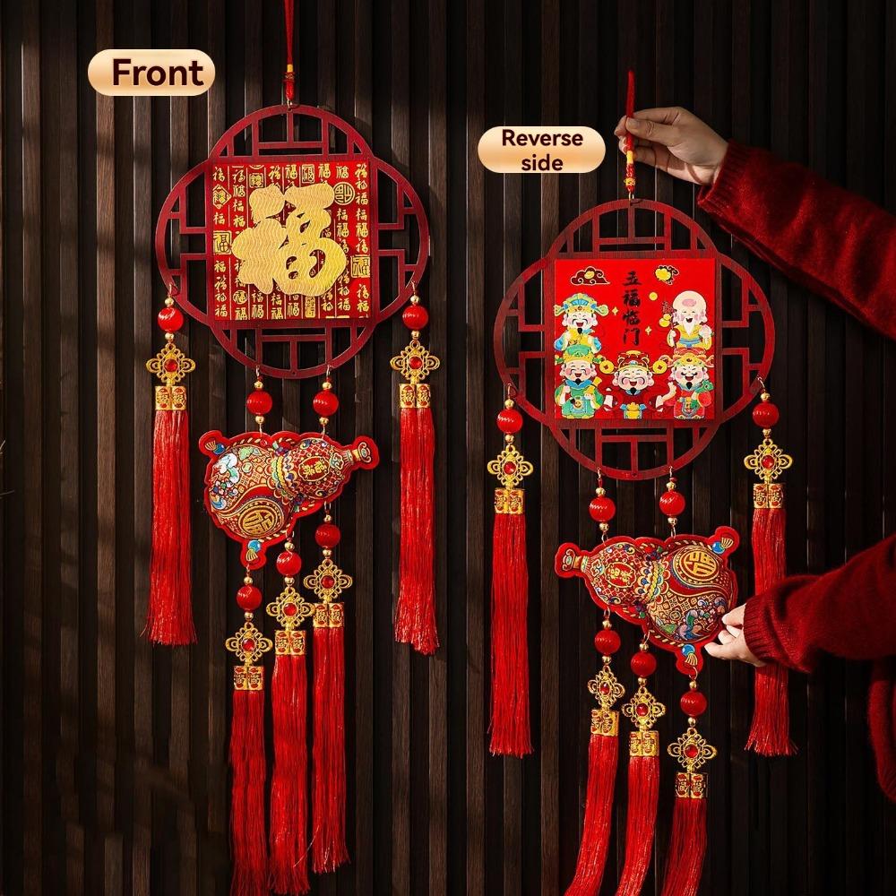 Double-sided Chinese New Year Decoration Reusable Traditional Spring Festival Pendants Three-dimensional with Tassel
