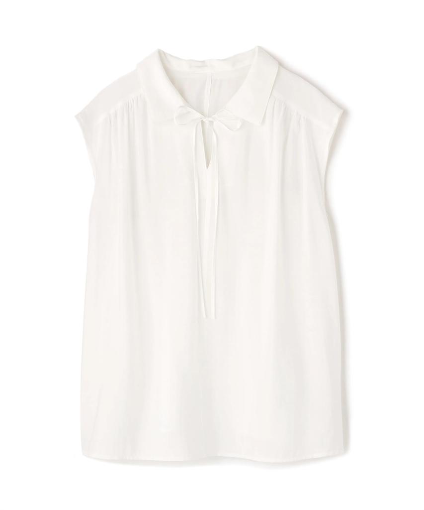 Natural Beauty Basic Narrow Ribbon Skipper Blouse for Women, Off-White