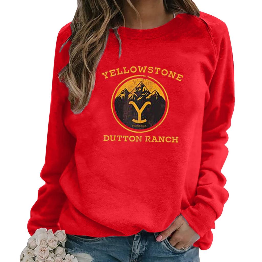 Women's Yellowstone Print Pullover Sweatshirt Crewneck Raglan Sleeve Casual Outdoor Top for Everyday Wear