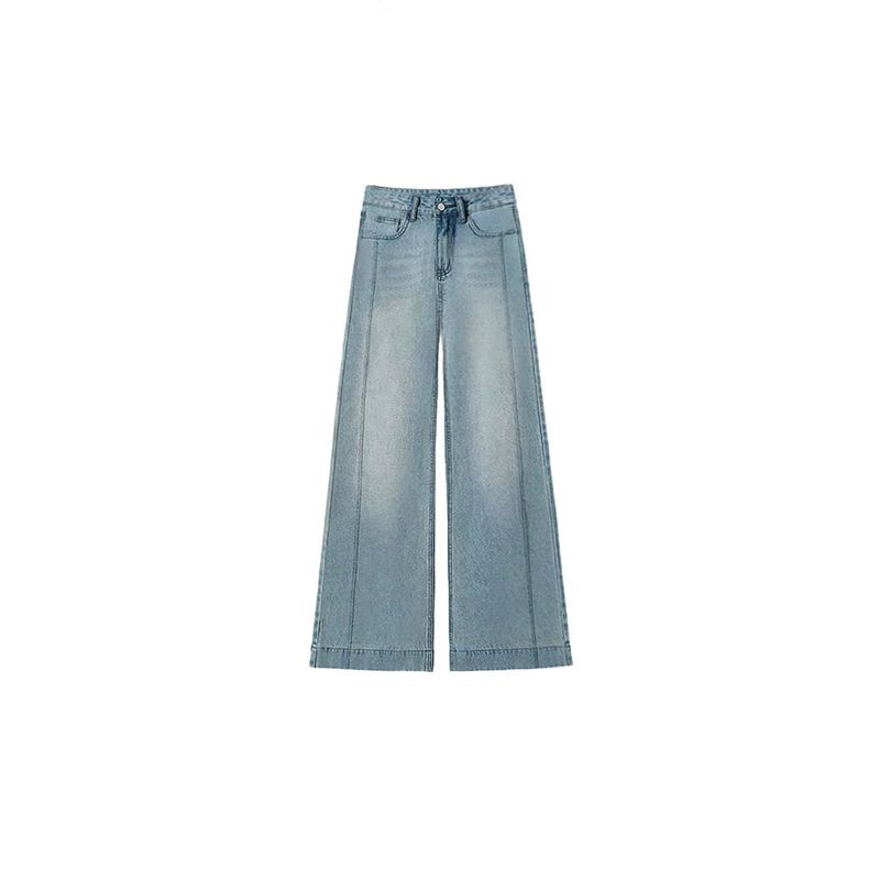 Retro Blue Wide-Leg Jeans for Women, New Summer Style for Fat Girls, mm Pear-Shaped Figure, High-Waisted, Loose, Slimming Look Straight-Leg Pants