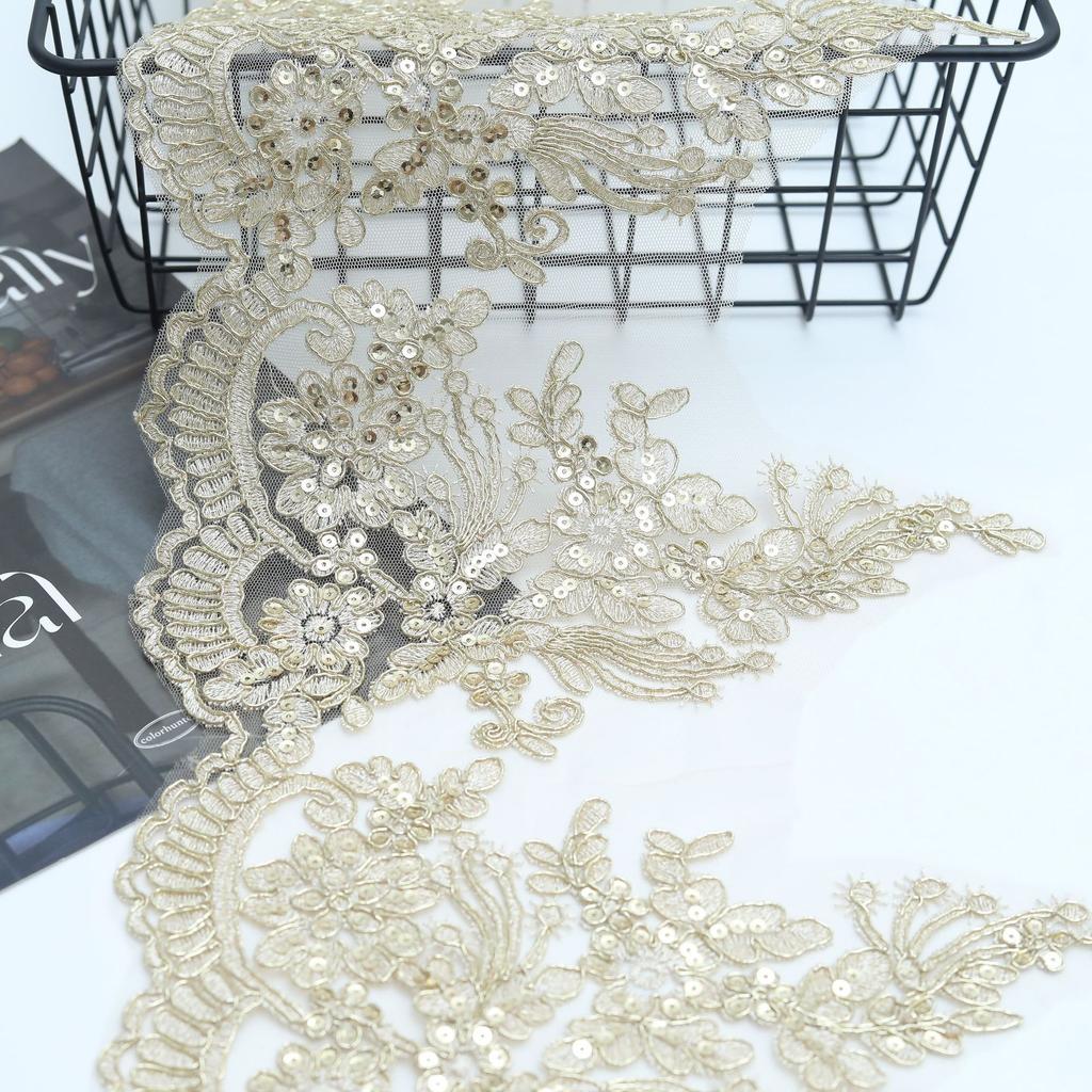 Car Bone Sequined Lace 25Cm Wide Wedding Dress Accessories Lace Gold Bead Lace Lace