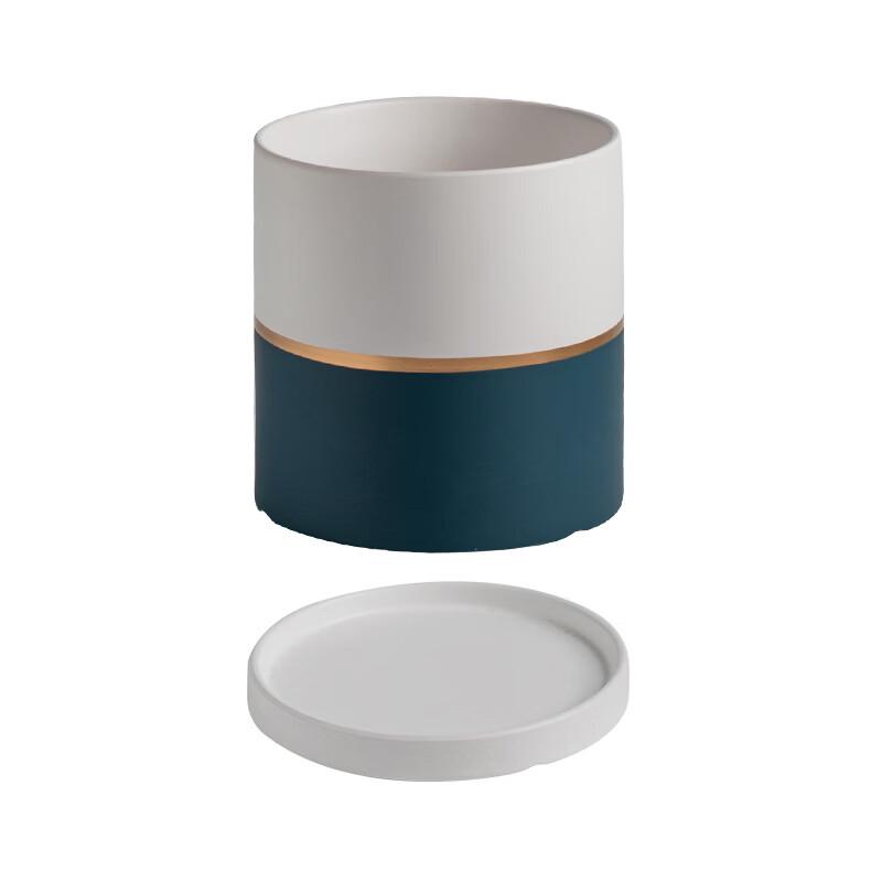 Gold-Rimmed Ceramic Flower Pot