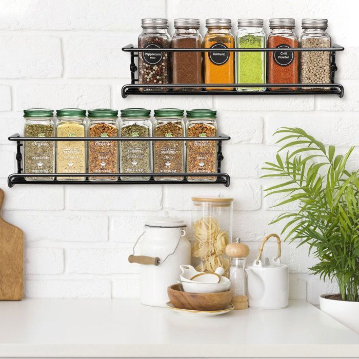 Spice Rack - Durable - Metal - Black - 4 Pieces - Hanging Installation
