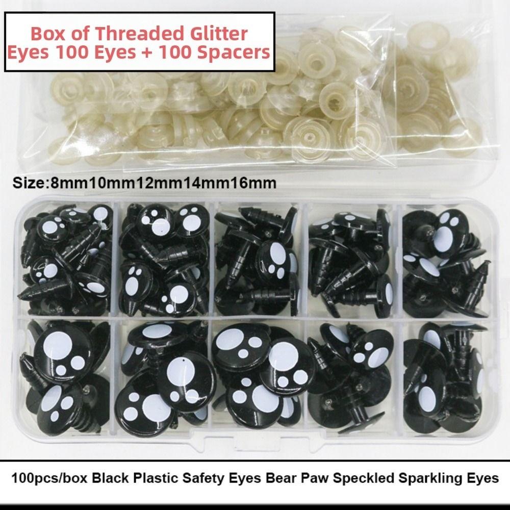 100pcs/box Round Shape Diy Doll Eyes Kit Crafts 5Sizes Black Screw Eyes For Toys