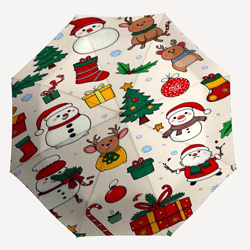 1PC Christmas, ornaments Automatic Open/Close Umbrella with Windproof, 8-Rib Sturdy Canopy, Durable Ribs, Fashionable Design, Outdoor Accessory, Fun P