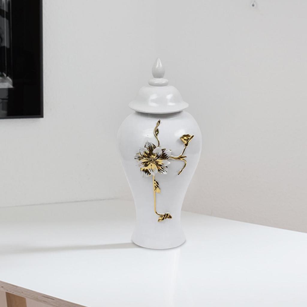 Vase Storage Jar with Lid Delicate Ginger Desk Centerpiece Decoration Home Piece Table Floral