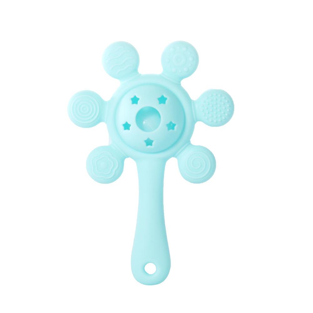 1 stuks Baby Siliconen Handpalm Rinkelbel Tandheelkundige Gel Baby Imitatie Eet Hand Speelgoed Baby Tanden Slijpen Speelgoed hemelsblauwe kleur