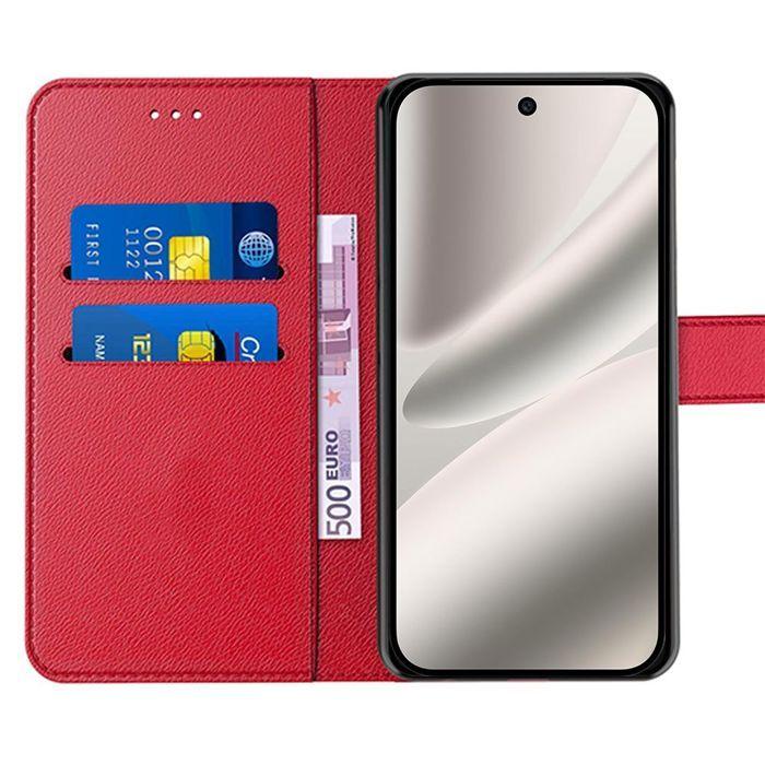 Coque de Téléphone - E.F.Connection - pour Google Pixel 10 Pro - Cuir PU Rouge - 2 Verres Trempés