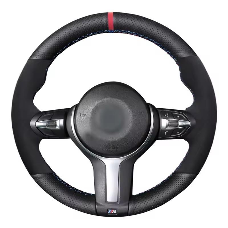 Black Suede Leather Blue Marker Steering Wheel Covers for BMW M2 M3 F80 F82 M4 M5 F12 F13 M6 F85 F87 X5 X6 F33 F30 M Sport