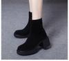 Women's Chunky Heel Ankle Boots - Matte Sheepskin, Thick Sole, Round Toe, Versatile for Autumn and Winter