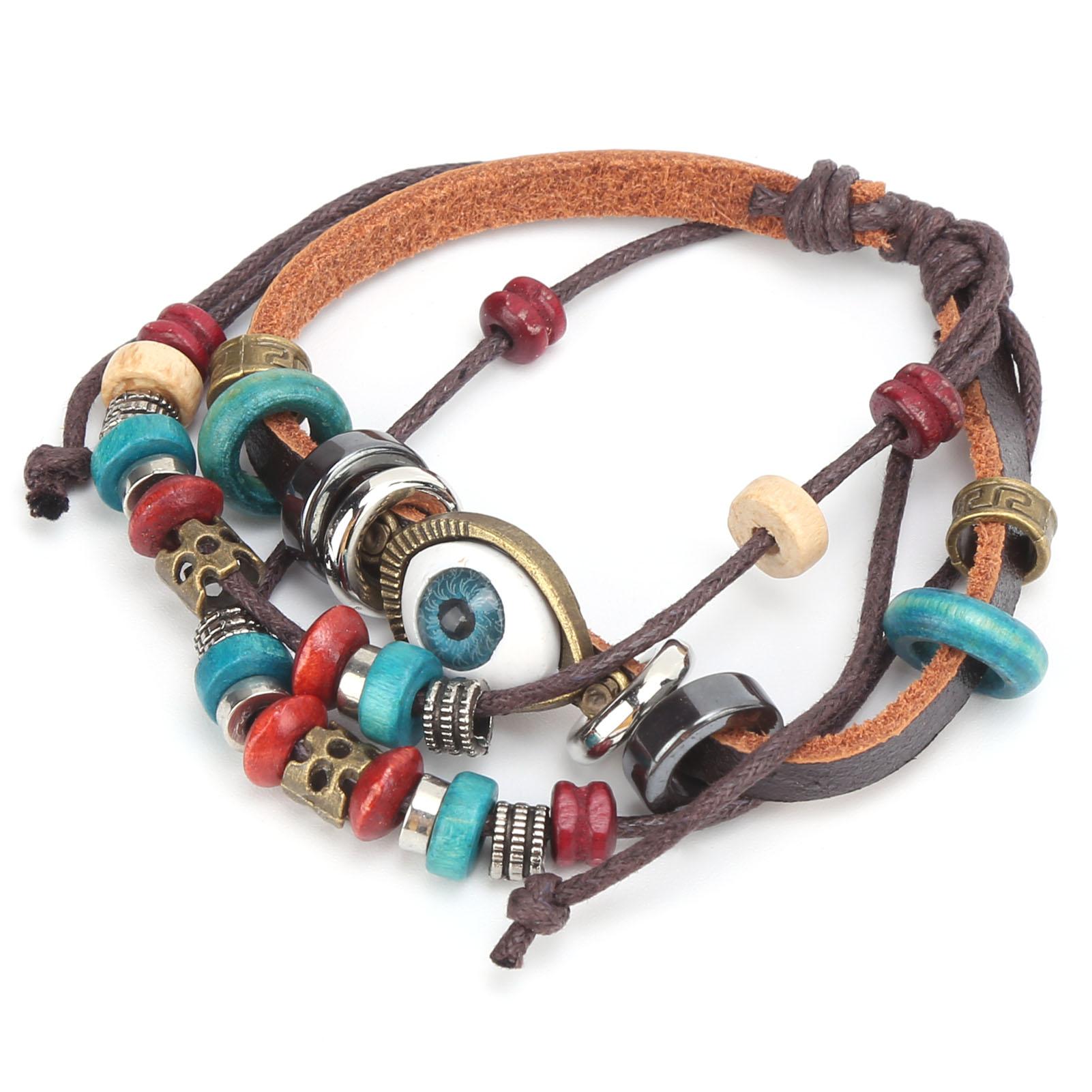 

Браслет из бисера, плетеный вручную, кожаный, с синим глазом, винтажный, полый, резной, в этническом стиле, для
