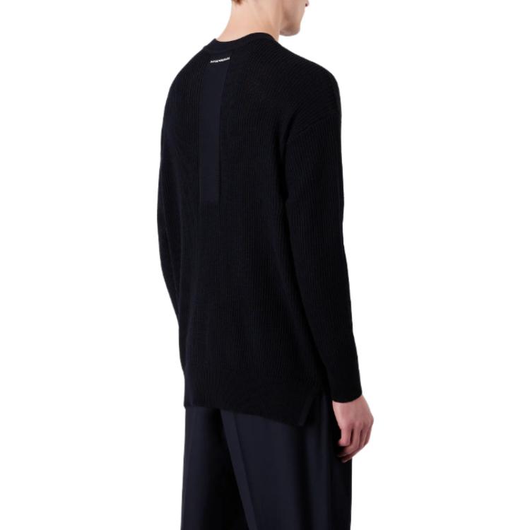 Emporio Armani FW23 Solid Color Crew Neck Ribbed Knit Casual Sweater Men sweater Black 6R1MX2-1MAXZ-0920