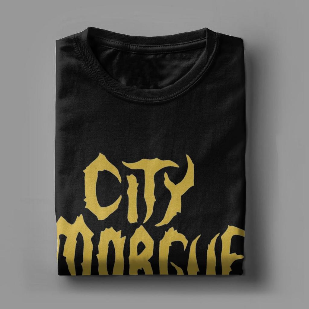 Three Head Skull City Morgue T Shirts Men's Cotton Awesome T-Shirt Crewneck Tees Short Sleeve Clothing Summer