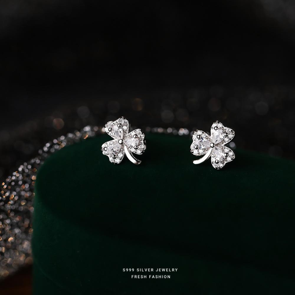 

999 Sterling Silver Shining Zircon Flowers Stud Earrings with Zircon Buds Blooming Statement Earrings for Women Teens Decor Gift серебряный