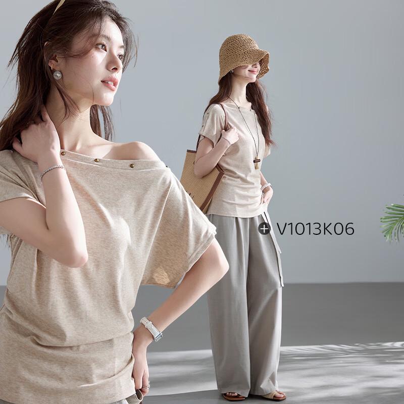 VICTORIA&VERA Off-Shoulder Studded Short Sleeve T-Shirt