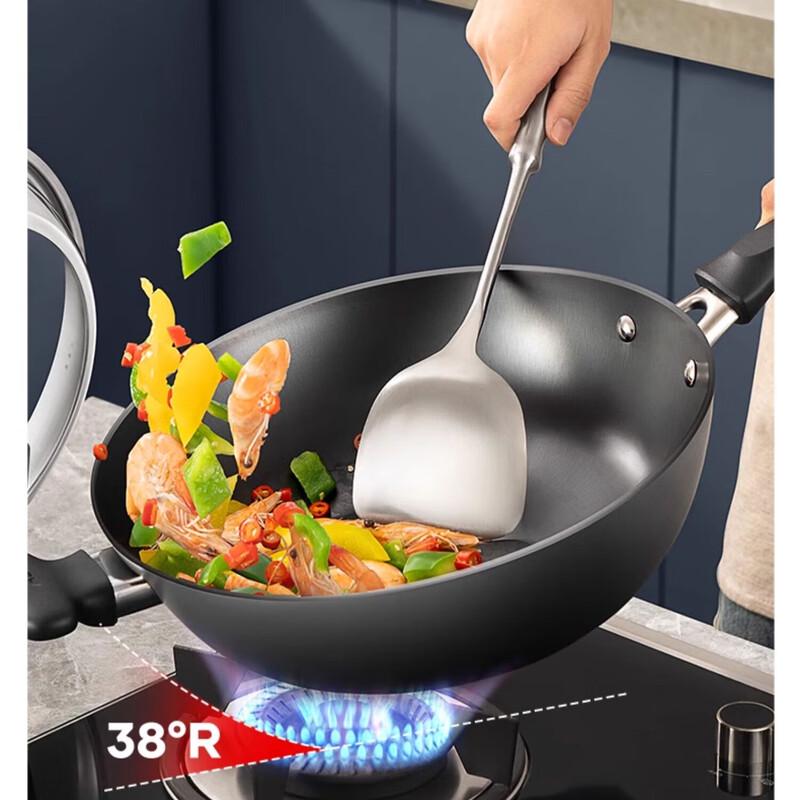 ASD 30cm Uncoated Cast Iron Wok with Lid & Spatula