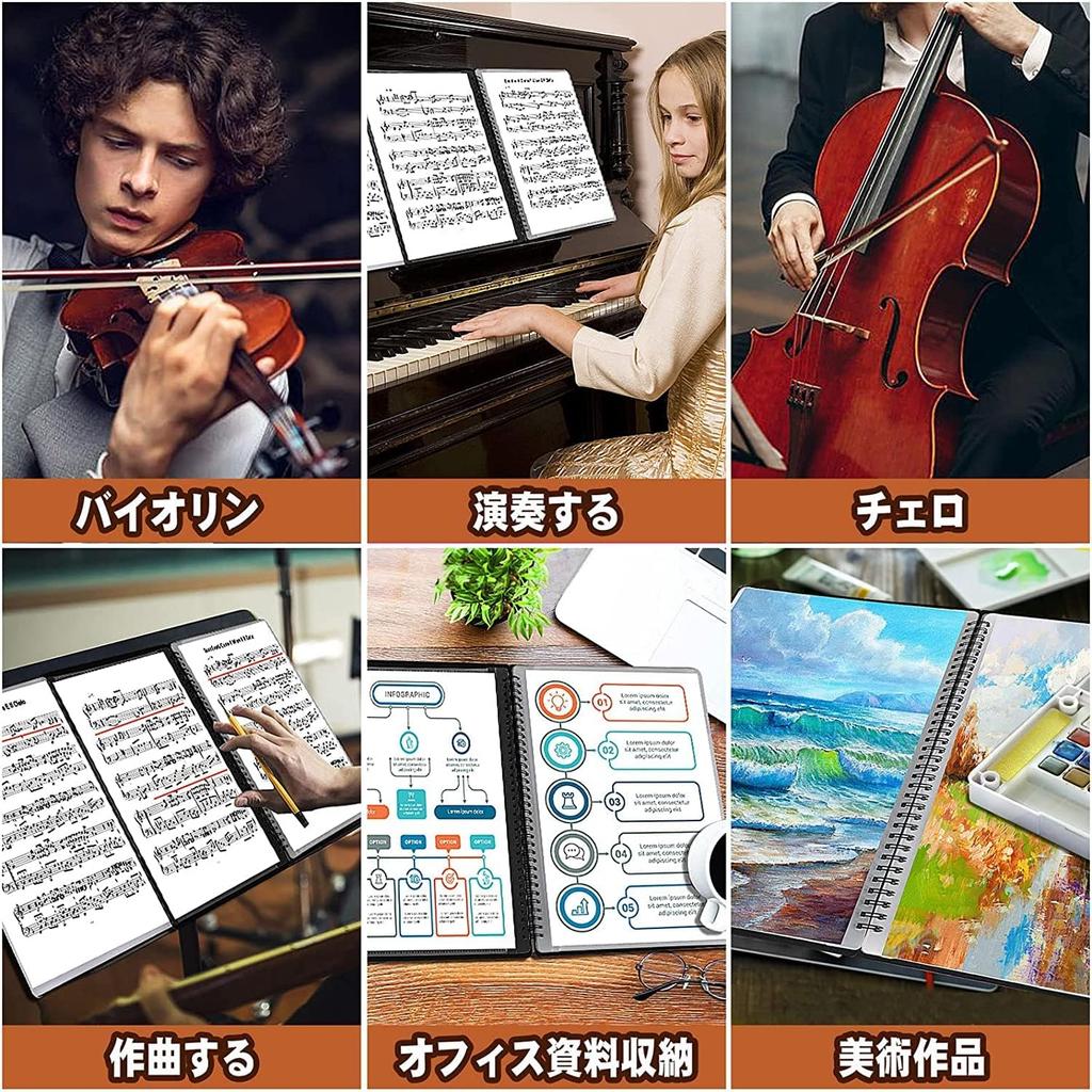 AUGSHYO Sheet Music File, Writable, Double-Page Opening, A4 Size, Sheet Music Holder, Piano, Music Binder, Composition, Performance (66 Sheets)
