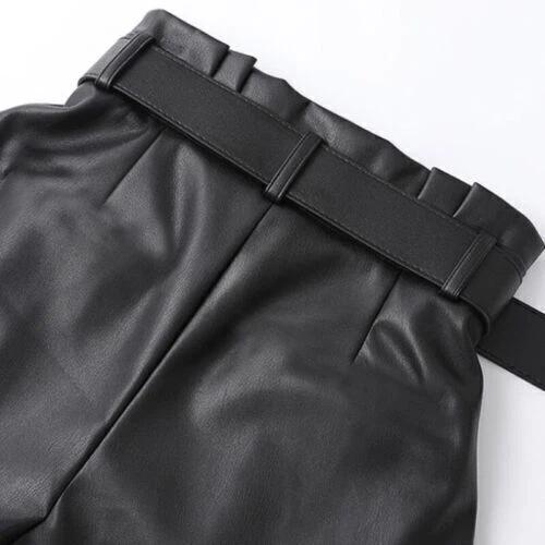Festive Slim Fit Genuine Hot New Handmade Leather Shorts Women's High Waist Belt
