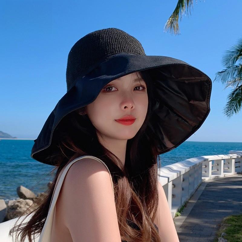 Black Vinyl Fisherman Hat With Wide Brim For Sun Protection Outdoor Summer Fashion Ladies