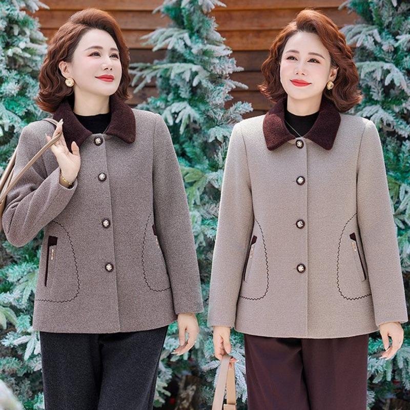 Winter clothing with cotton woolen jacket, mother's new women's warm large-size woolen top