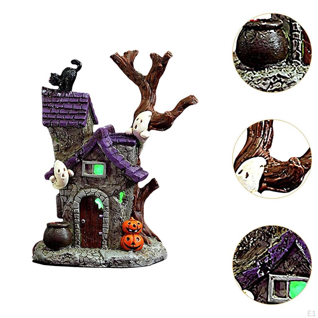 Halloween Village House Statue Scary Figurine Decorative Home Decor Ornament for Desktop Farmhouse