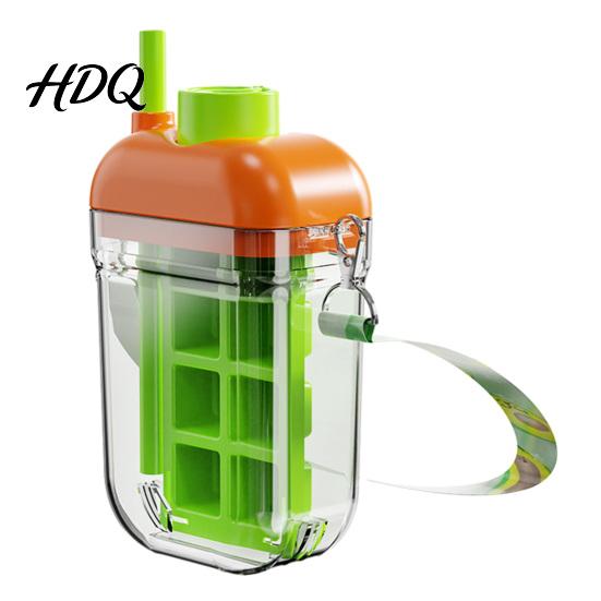 Hands-free Ice Cube Removal 2-in-1 Maker & Water Bottle with Straw Press-Release зелёный