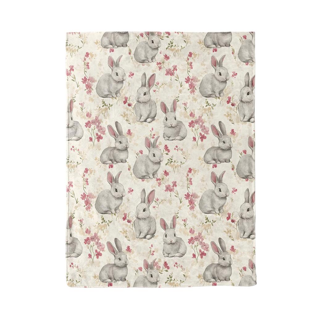 130*150cm Easter Flannel Bunny And Flower Digital Print Blanket, Bed Blanket, Small Dispenser