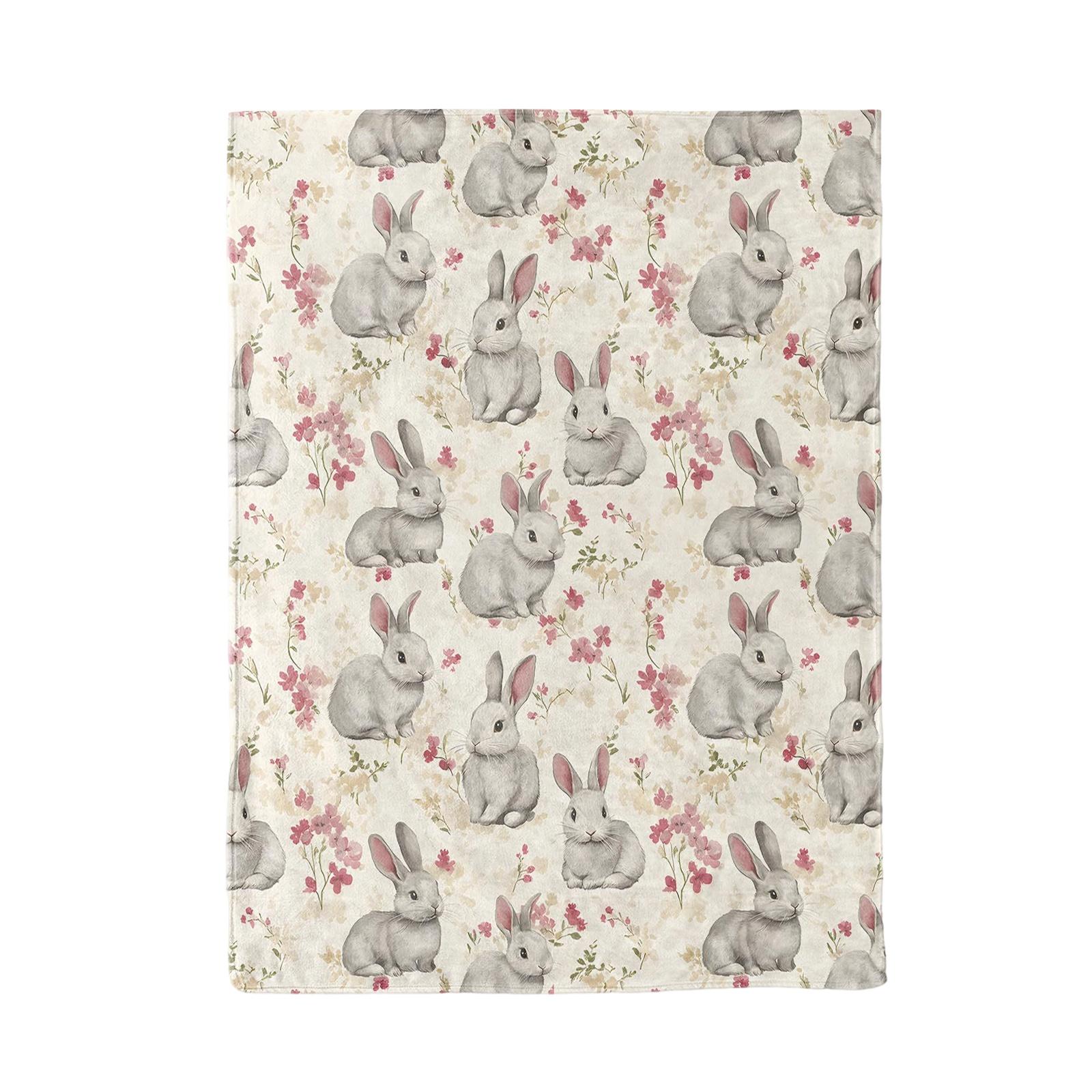 130*150cm Easter Flannel Bunny And Flower Digital Print Blanket, Bed Blanket, Small Dispenser One Size