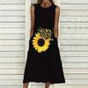 Oversized Female Sleeveless Crew Neck Dress Gentle Watercolor Flower Cluster Loose Midi Dress