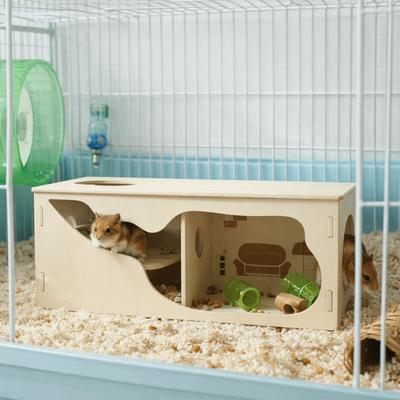 Climbing Structure Wooden Hamster House Detachable Stackable Mouse Habitat Chew-Proof Hamster Villa Pet Cage Landscaping