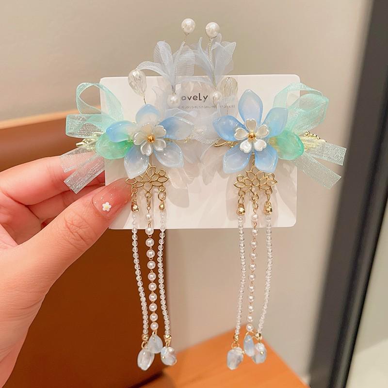 Mid-Autumn Hanfu Fairy Hair Clip - Women's & Children's Ancient Style Floral Tassel, Sweet Accessory for Girls