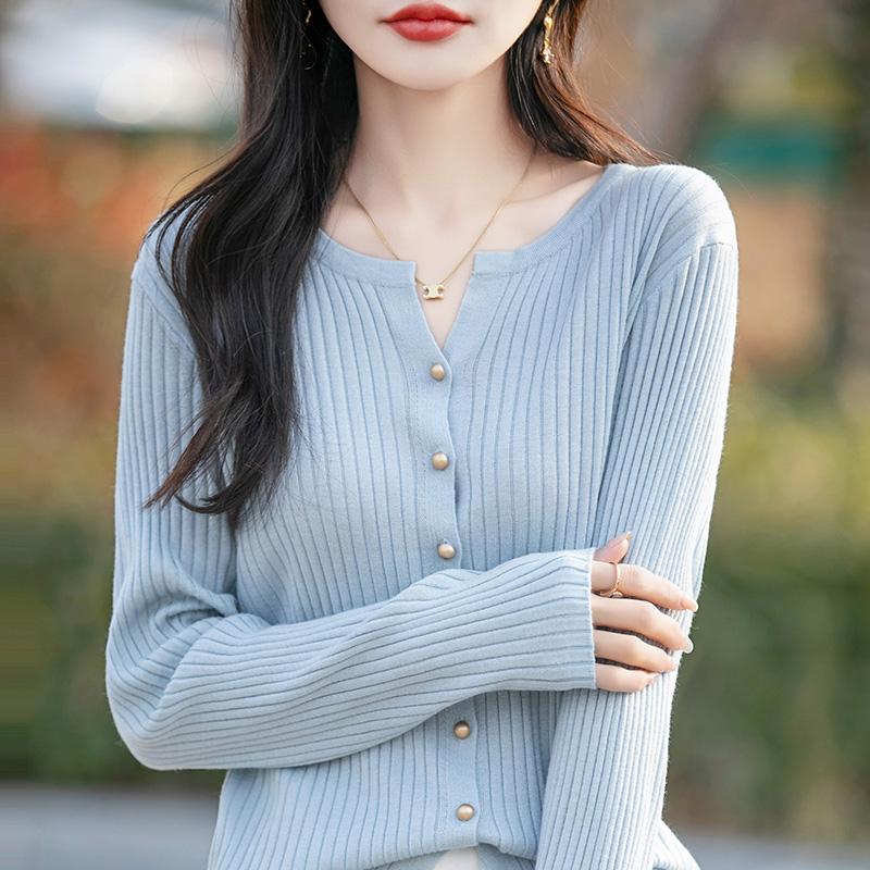 Women's Lightweight 50% Wool 50% Mulberry Silk Cardigan - 4-Season Versatile Knitwear for All-Year Comfort & Style