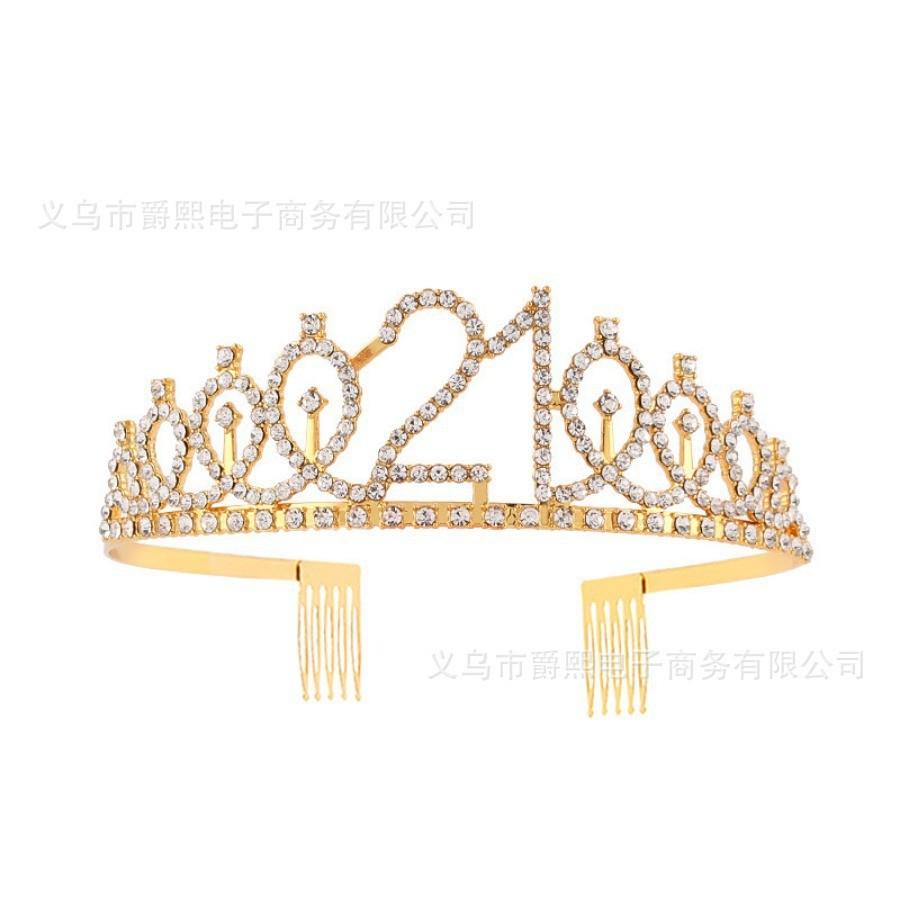 First Birthday Number Crown Water Diamond Headband  Ball Hair Accessory Anti Slip Cake  Decoration Alloy Hair Band