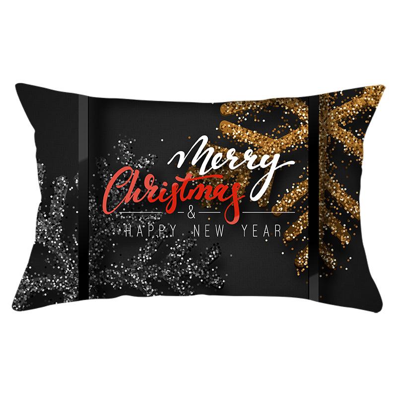 Nowa Świąteczna Poszewka na Poduszkę Lędźwiową z Mikrofibry Brzoskwiniowej Seria Czarna Poszewka z Nadrukiem Płatków Śniegu