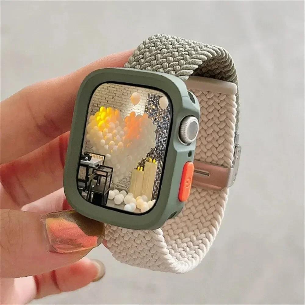 Candy Silicone Case+Strap For Apple Watch Series 9 8 7 45mm 41mm Band SE 6 5 4 44mm 40mm Nylon Correa Strap Iwatch Ultra 2 49mm