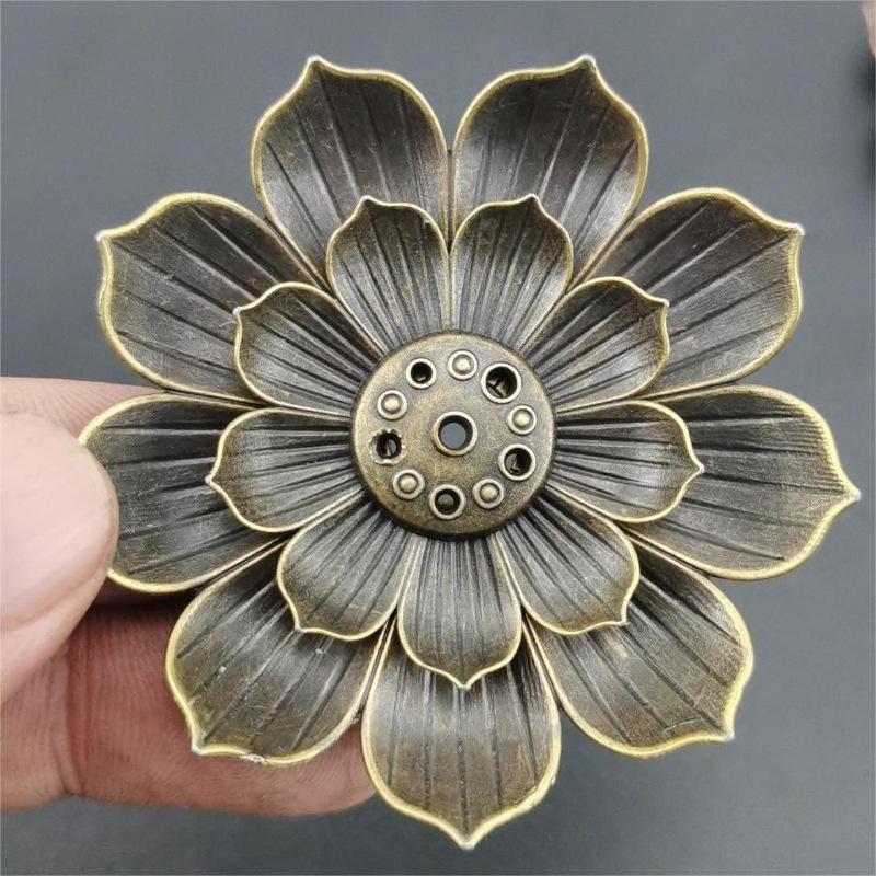 Antique Double-Layer Lotus Incense Holder for Tea Ceremony and Buddha Incense, Multi-Porous Sandalwood Line Burner.