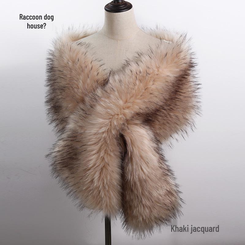 Women's Faux Fox Fur Shawl Cloak: Thick Autumn/Winter Bridal Evening Scarf and Neck Warmer