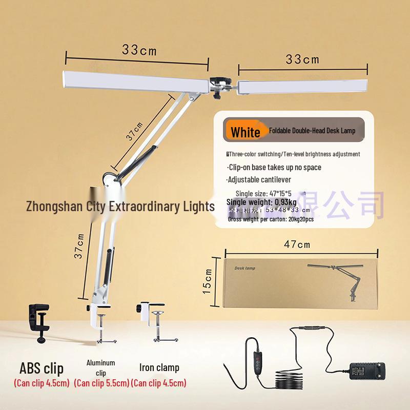 American Double Head Folding Table Lamp: Long Arm Desktop USB Lamp for Tattoo, Beauty, Manicure, and Office