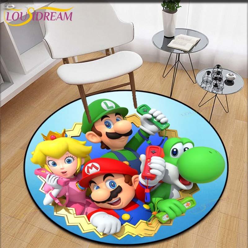 Cartoon Mario Bros Round Children Carpet Anime Pattern Children Flannel Carpet Baby Hand Print Carpet  Anime Rug