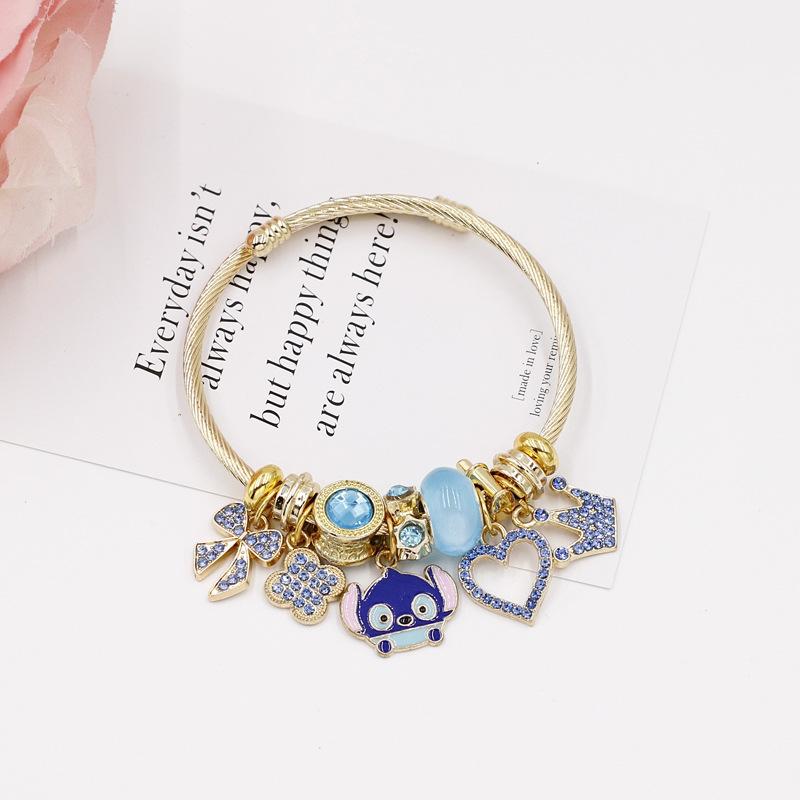 Adorable Cartoon Beaded Bracelet For Girls With Heart Bow Charm And Sparkling Diamond Accents