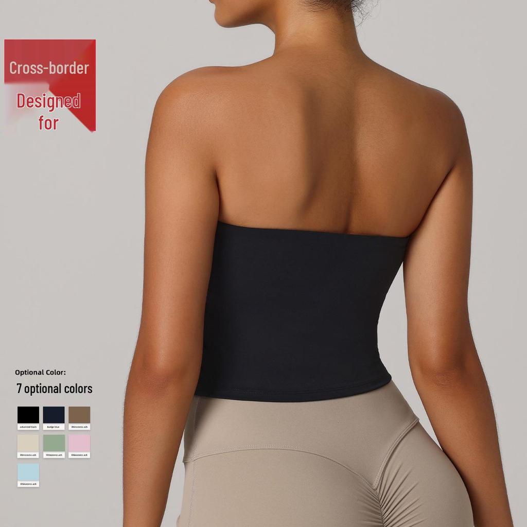 Cross-Border Strapless Quick-Dry Sports Bra with Chest Pads – Breathable Outdoor Yoga Wear