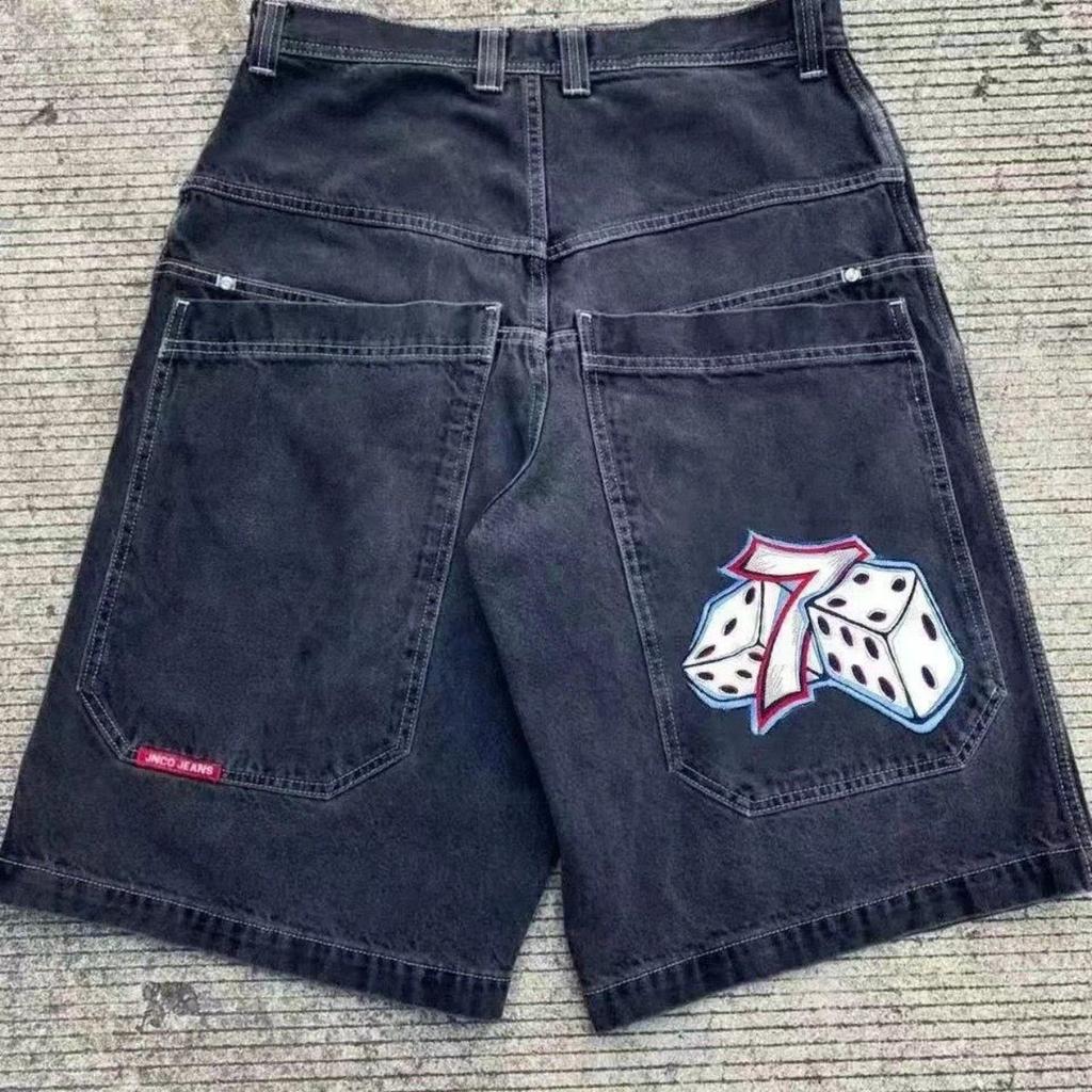 DRIPX Pantaloncini Larghi Y2K Tasche Americane Stampa Denim Pantaloncini da Palestra Anni 2000 Vintage Streetwear Hip Hop Uomo Donna Pantaloncini da Basket