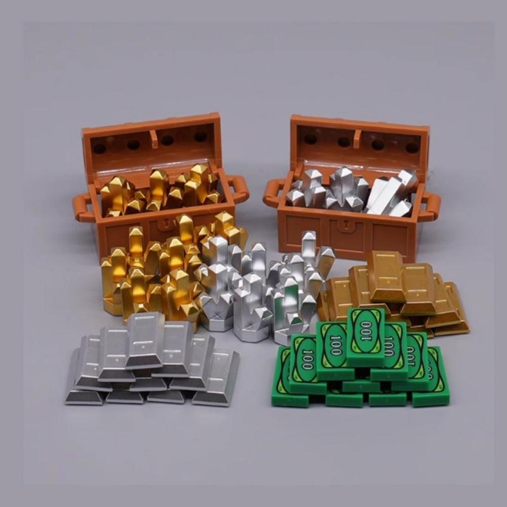 

MOC Персонаж Сцена Строительные Блоки Аксессуары Сейфы для Сокровищ Золотые и Серебряные Руды Алмазы Коробки для Долларов Ключи Игрушки Подарочные Кирпичики