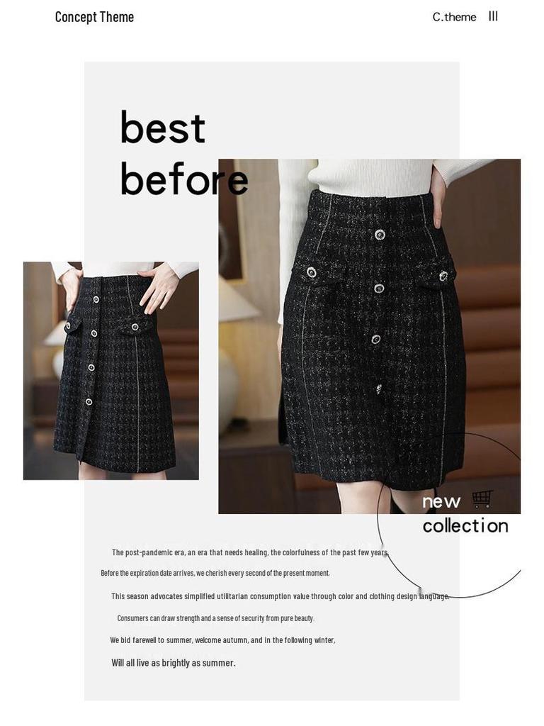 Women's Woolen Button-Down A-Line Skirt - High-Waisted, Mid-Length, Slimming & Loose Fit for Autumn/Winter 2025