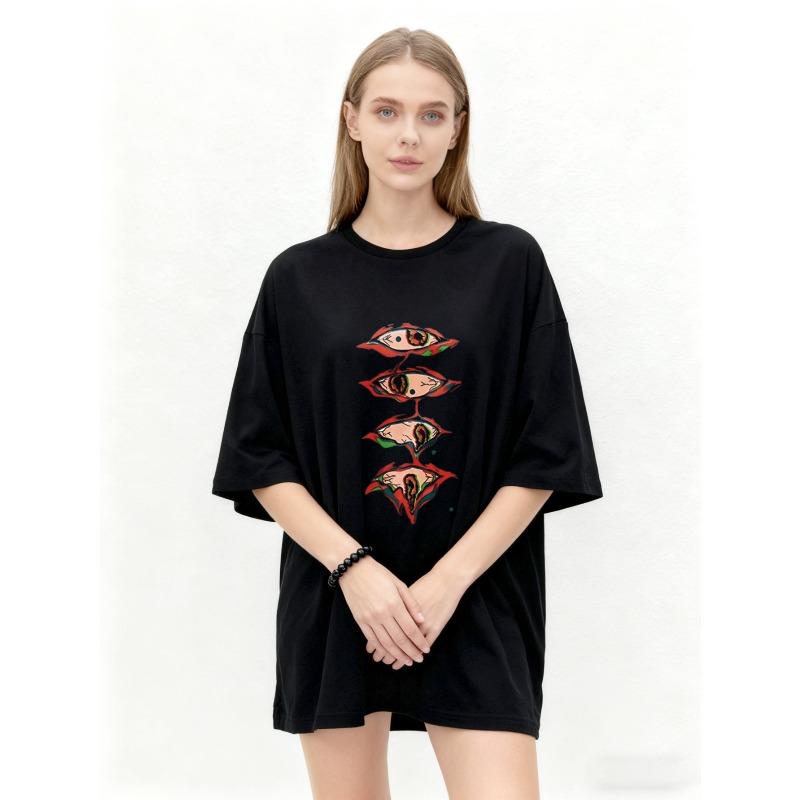 Oversized T Shirt Black Eye Pattern Print Graphic Tee Women Casual Streetwear Fashion Top Summer Outfit