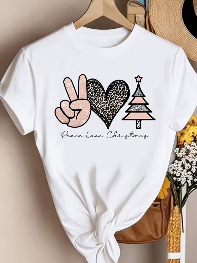 (Asian Size) Style Cute 90s New Year Clothing T Shirt Women Fashion Christmas Festival Tee Top Print Female Woman Short Sleeve Graphic T-shirts