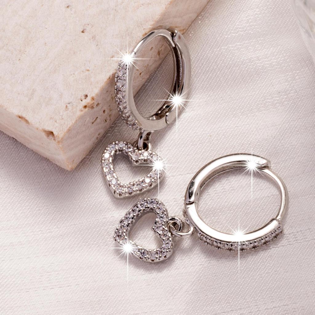 Elegant Zircon Heart Huggie Earrings Minimalist Chic Drop Earrings For Women Fashion Commuter Jewelry