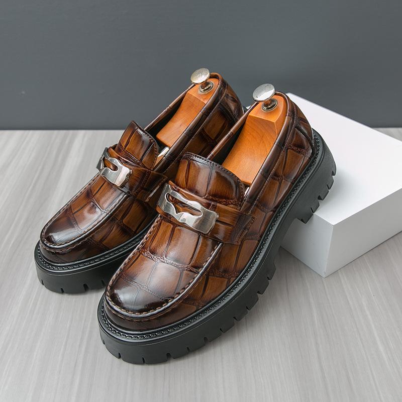 

Мужская обувь большого размера на все сезоны, в британском стиле, деловая кожаная обувь, мужская модная обувь на платформе, повседневная обувь, маленькая мужская обувь 46 коричневый
