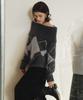 ZEROSTREET Le Zero Argyle Off-Shoulder Wool Sweater / Charcoal